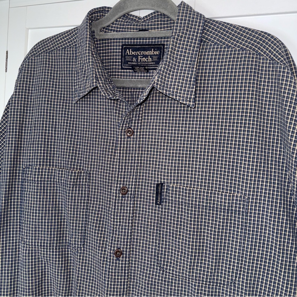Vtg Abercrombie & Fitch Men’s XL Button Down Shirt Blue Check Y2K Outdoor Goods